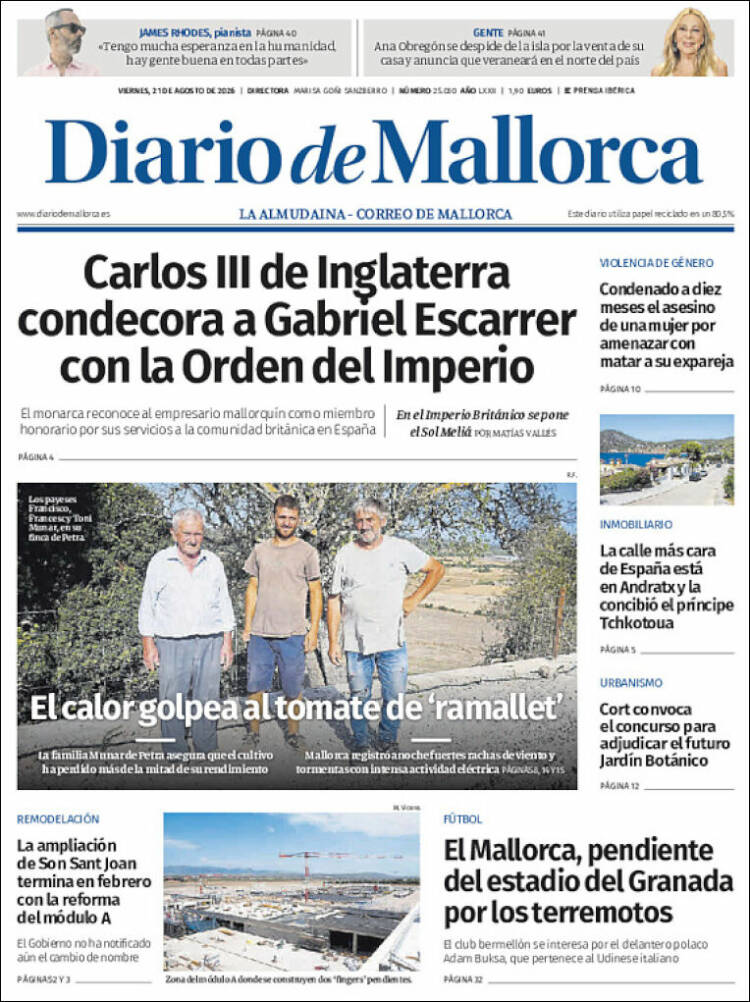 Portada de Diario de Mallorca (Espa&ntilde;a)