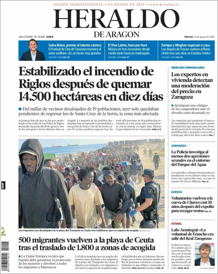 Portada de Heraldo de Aragón (Espa&ntilde;a)
