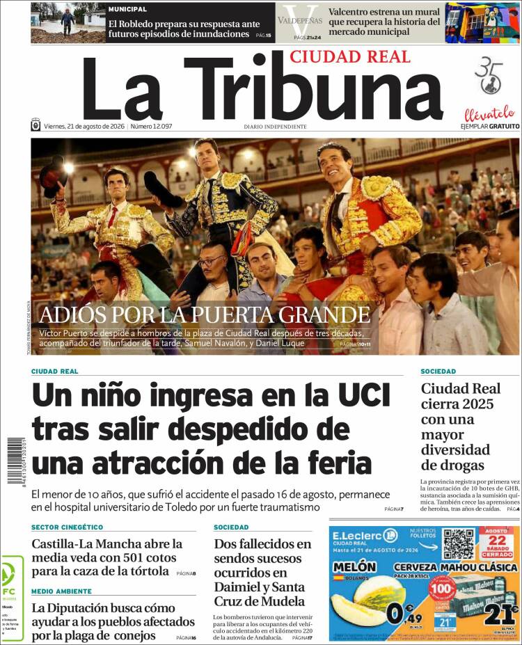 Portada de La Tribuna de Ciudad Real (Espa&ntilde;a)