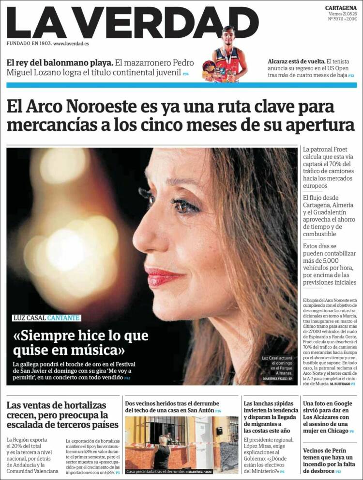 Portada de La Verdad de Cartagena (Espa&ntilde;a)