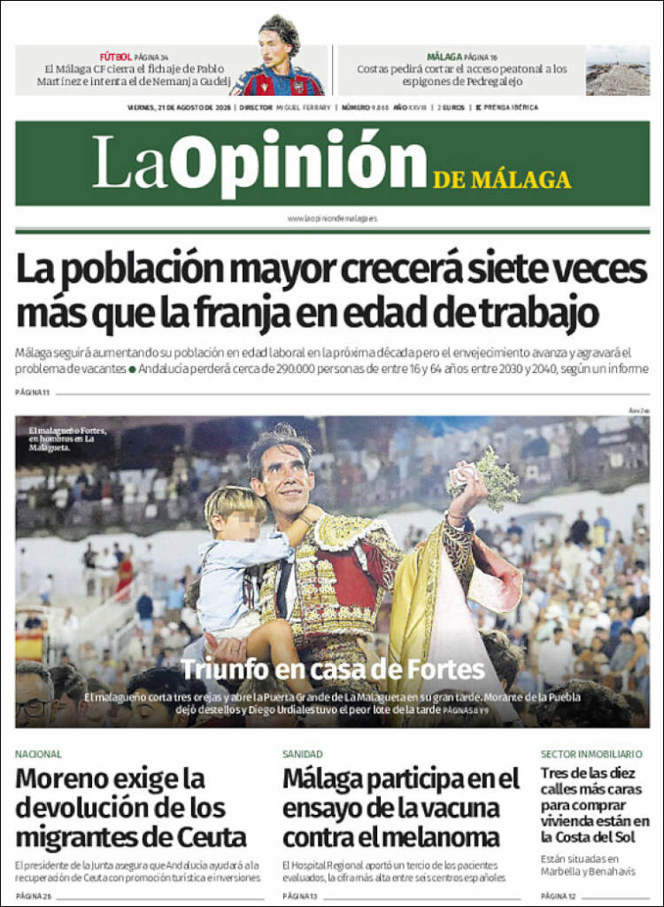 Portada de La Opinión de Málaga (Espa&ntilde;a)