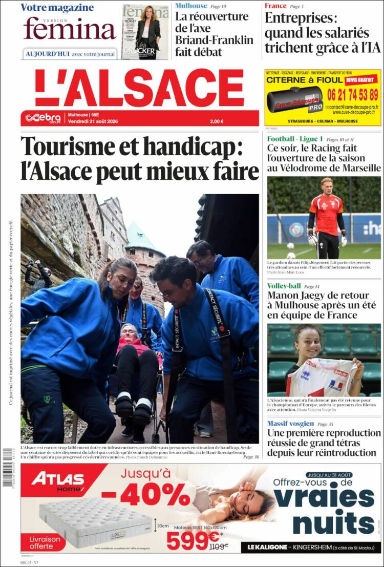 Portada de Journal L'Alsace (Francia)