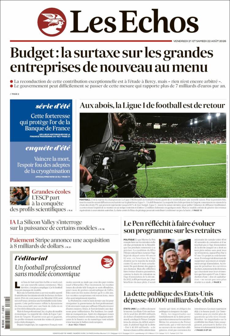 Portada de Les Echos (Francia)