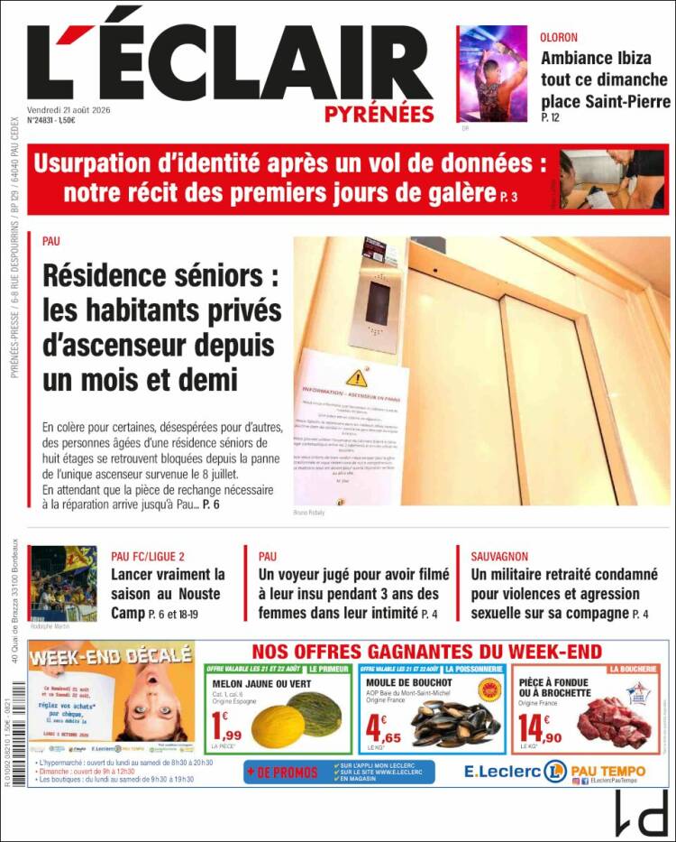 Portada de L'Eclair des Pyrénées (Francia)