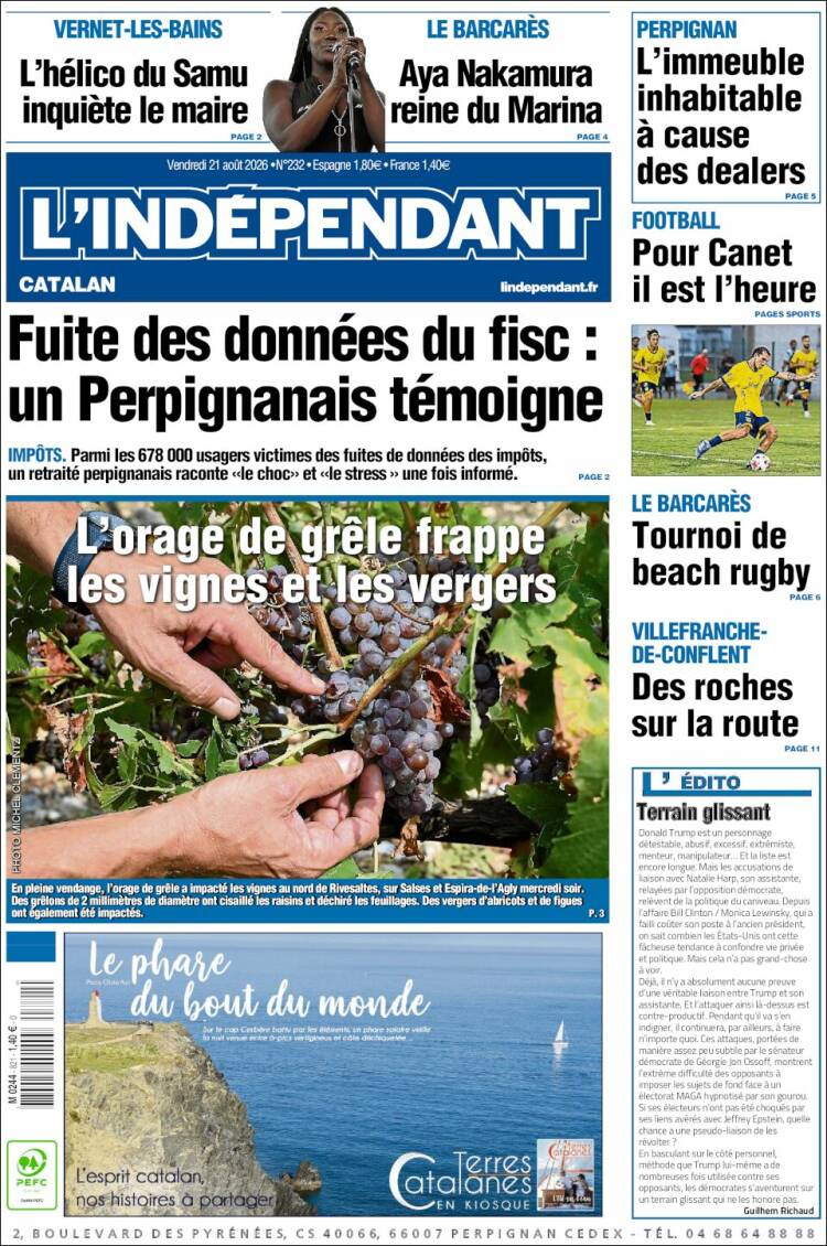 Portada de Le Indépendant (Francia)