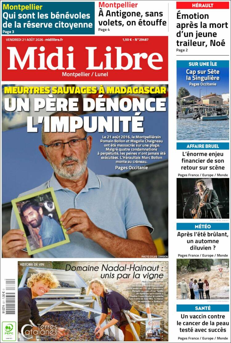 Portada de Midi Libre (Francia)