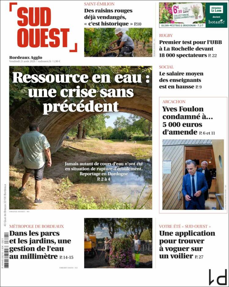 Portada de Sud Ouest (Francia)