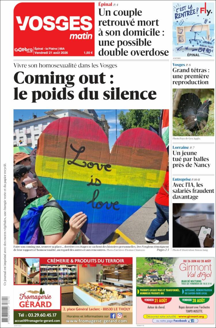 Portada de Vosges Matin (Francia)