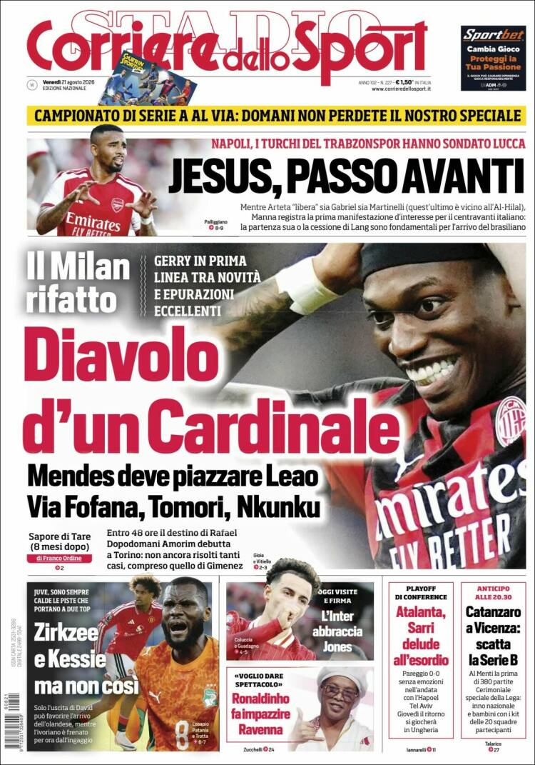 Portada de Corriere dello Sport (Italia)