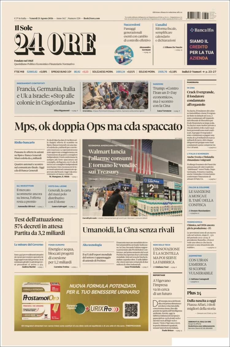 Portada de Il Sole 24 ORE (Italia)