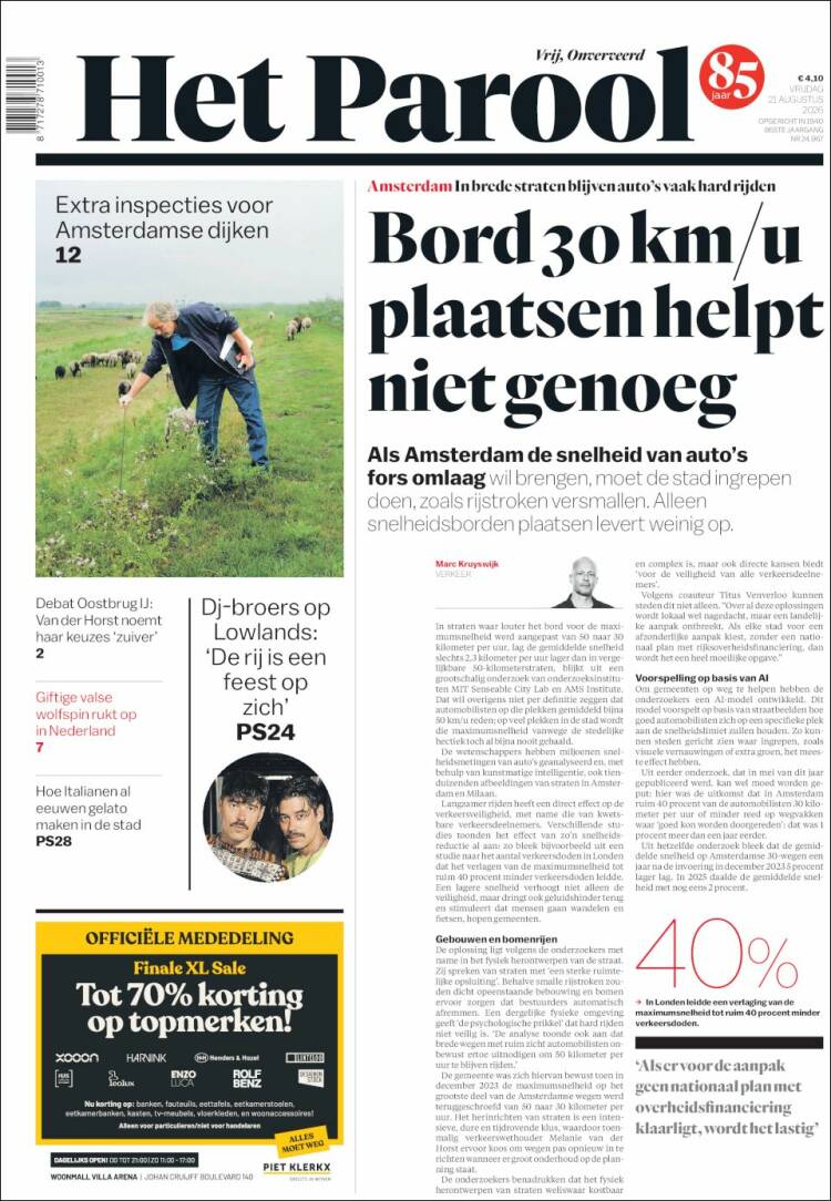 Portada de Het Parool (Pa&iacute;ses Bajos)