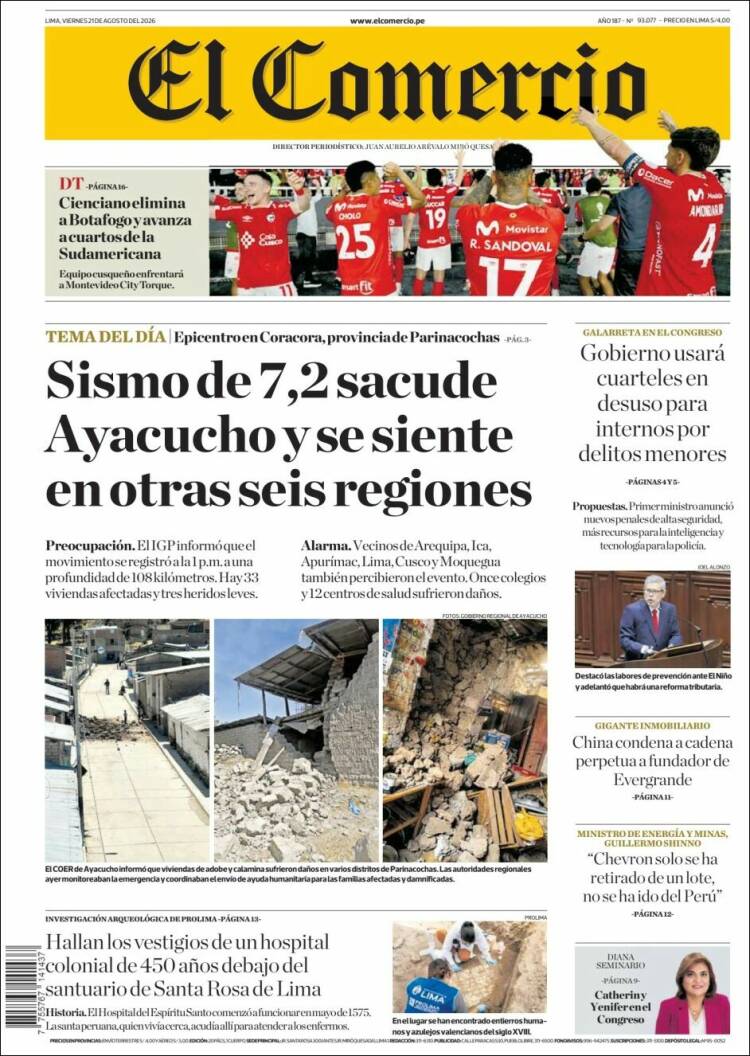 Portada de El Comercio (Per&uacute;)