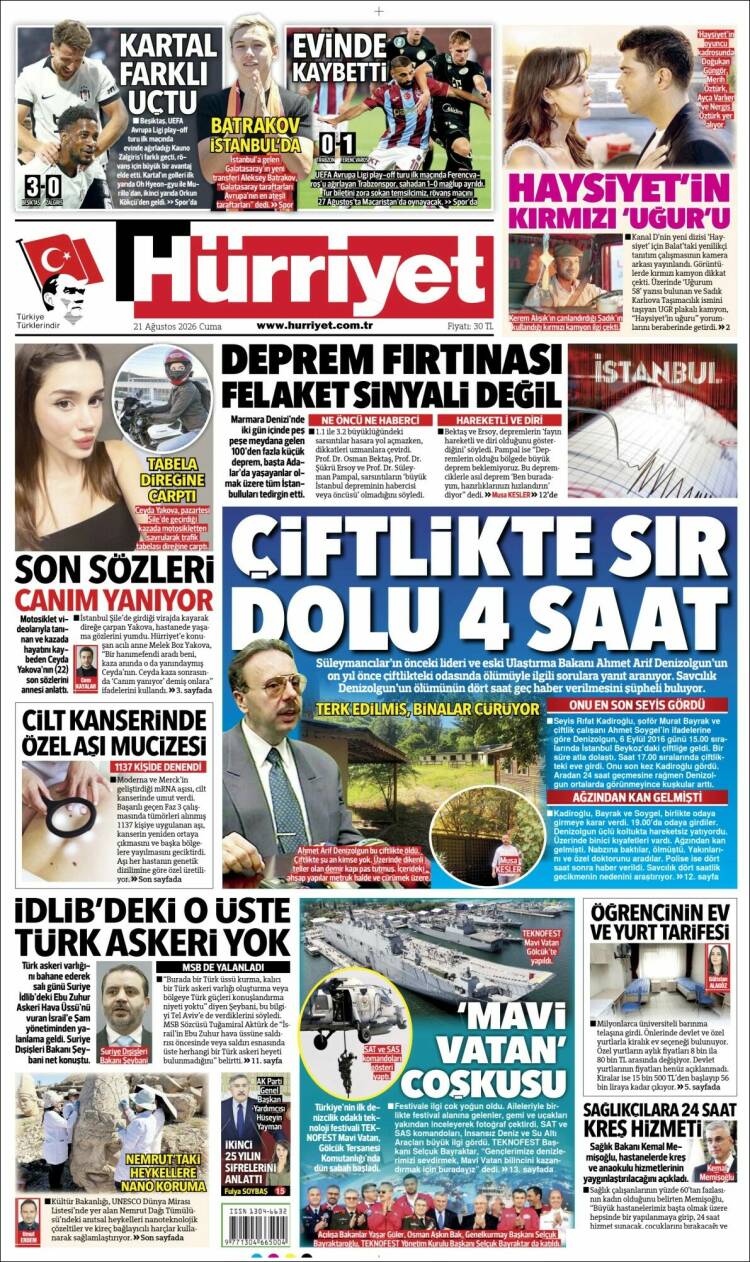 Portada de Hürriyet (Turqu&iacute;a)
