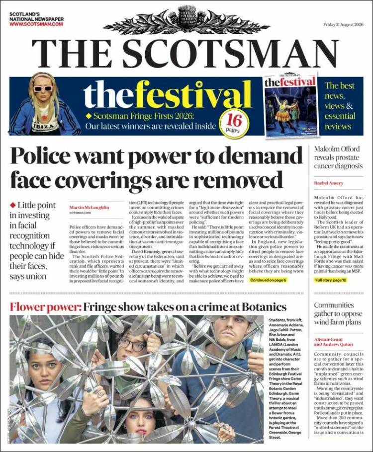 Portada de The Scotsman (Reino Unido)