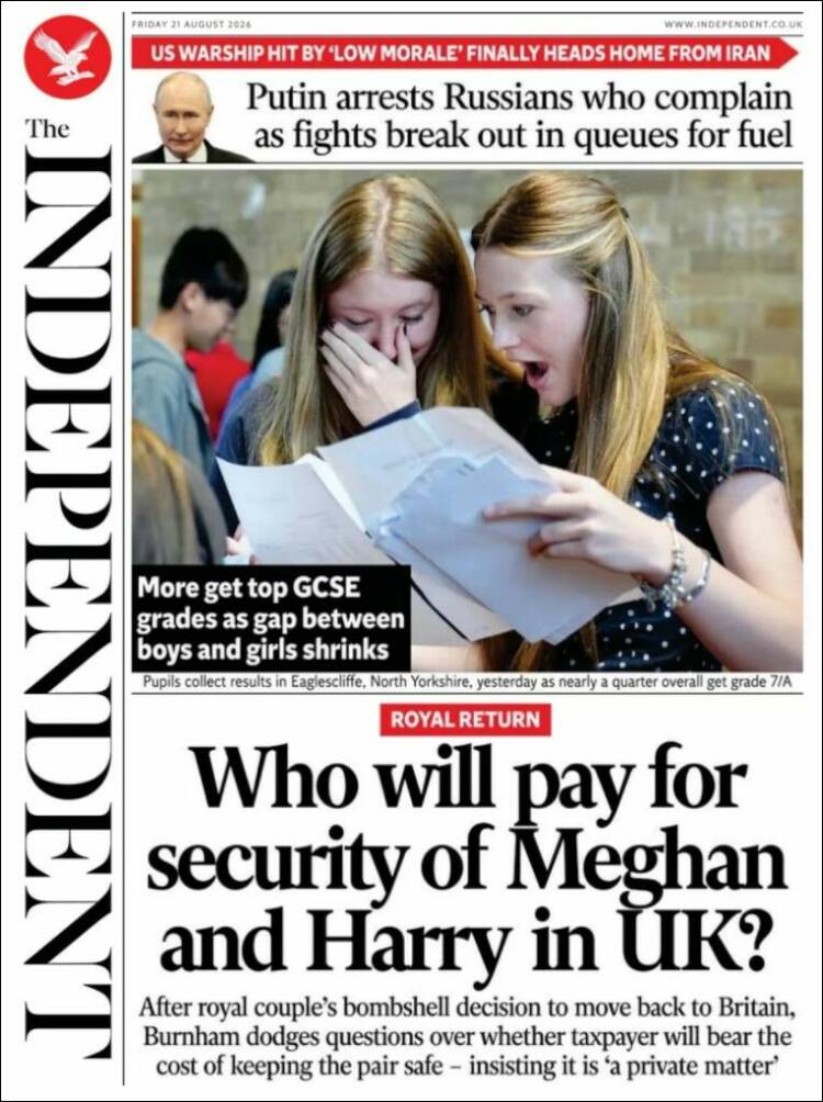 Portada de The Independent (Reino Unido)