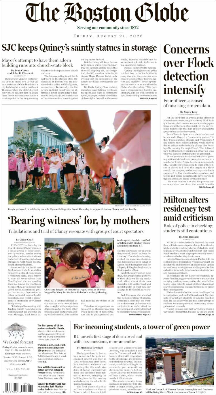Portada de Boston Globe (USA)