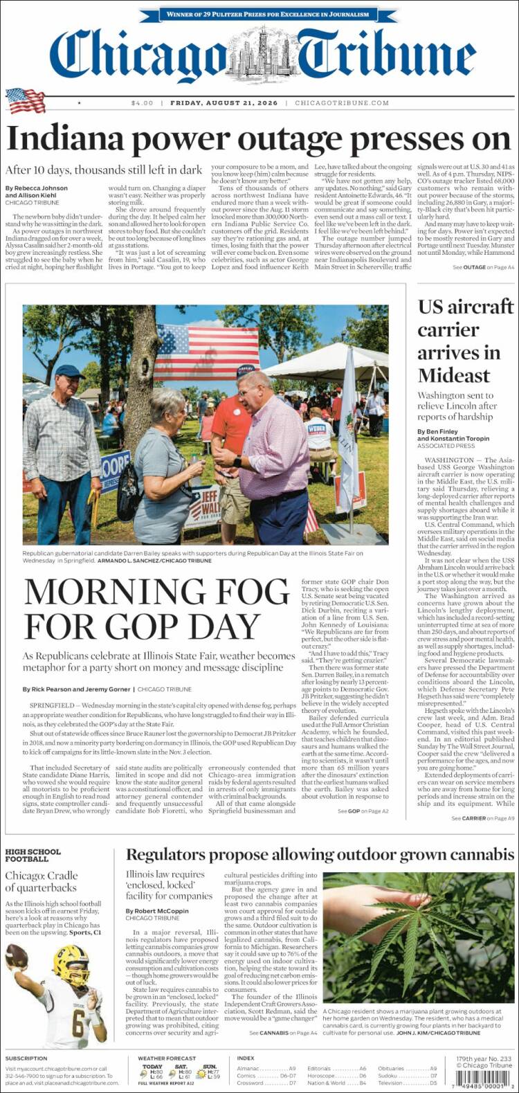 Portada de Chicago Tribune (USA)