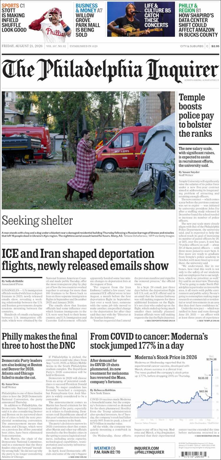 Portada de Philadelphia Inquirer (USA)