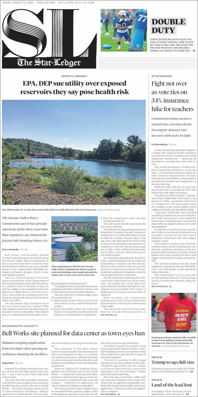 Portada de Star-Ledger (USA)
