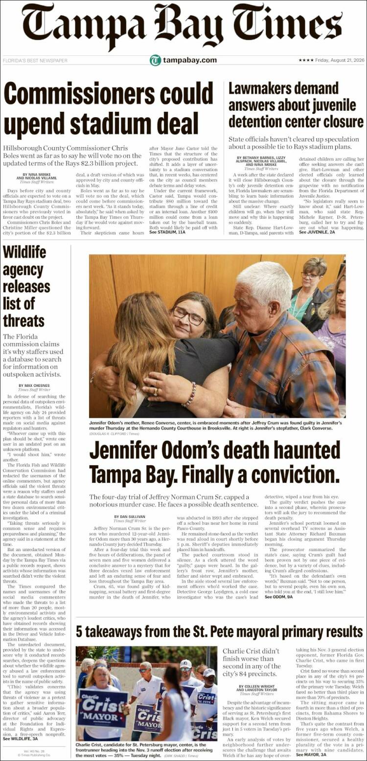 Portada de Tampa Bay Times (USA)