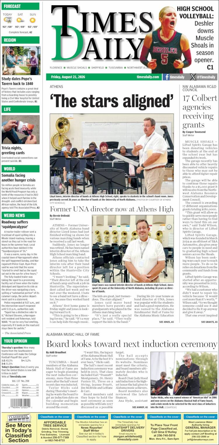 Portada de Times Daily (USA)