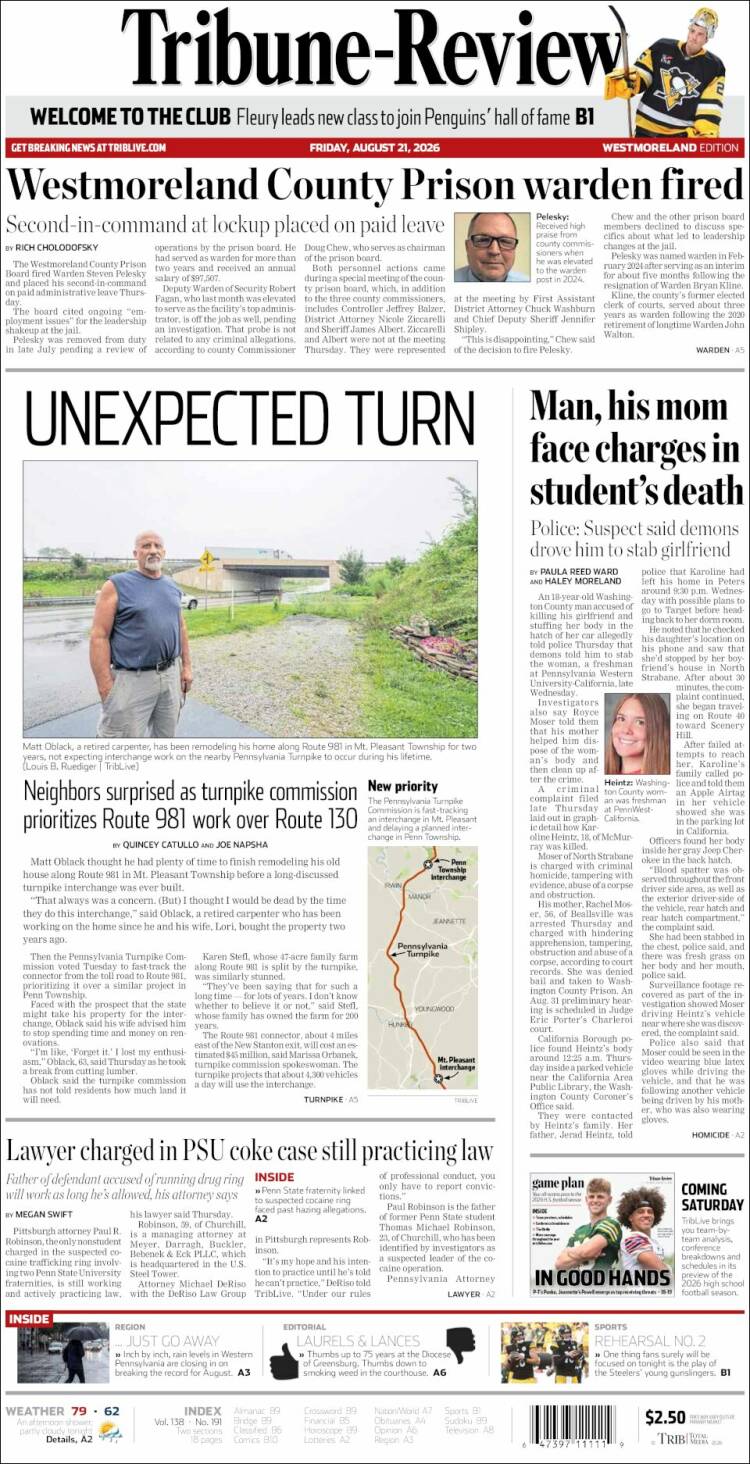 Portada de Tribune-Review (USA)