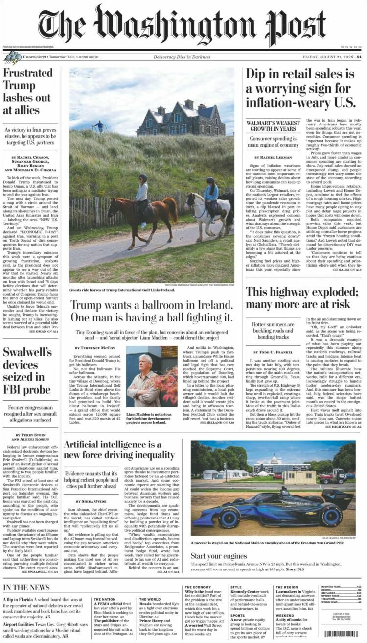 Portada de The Washington Post (USA)