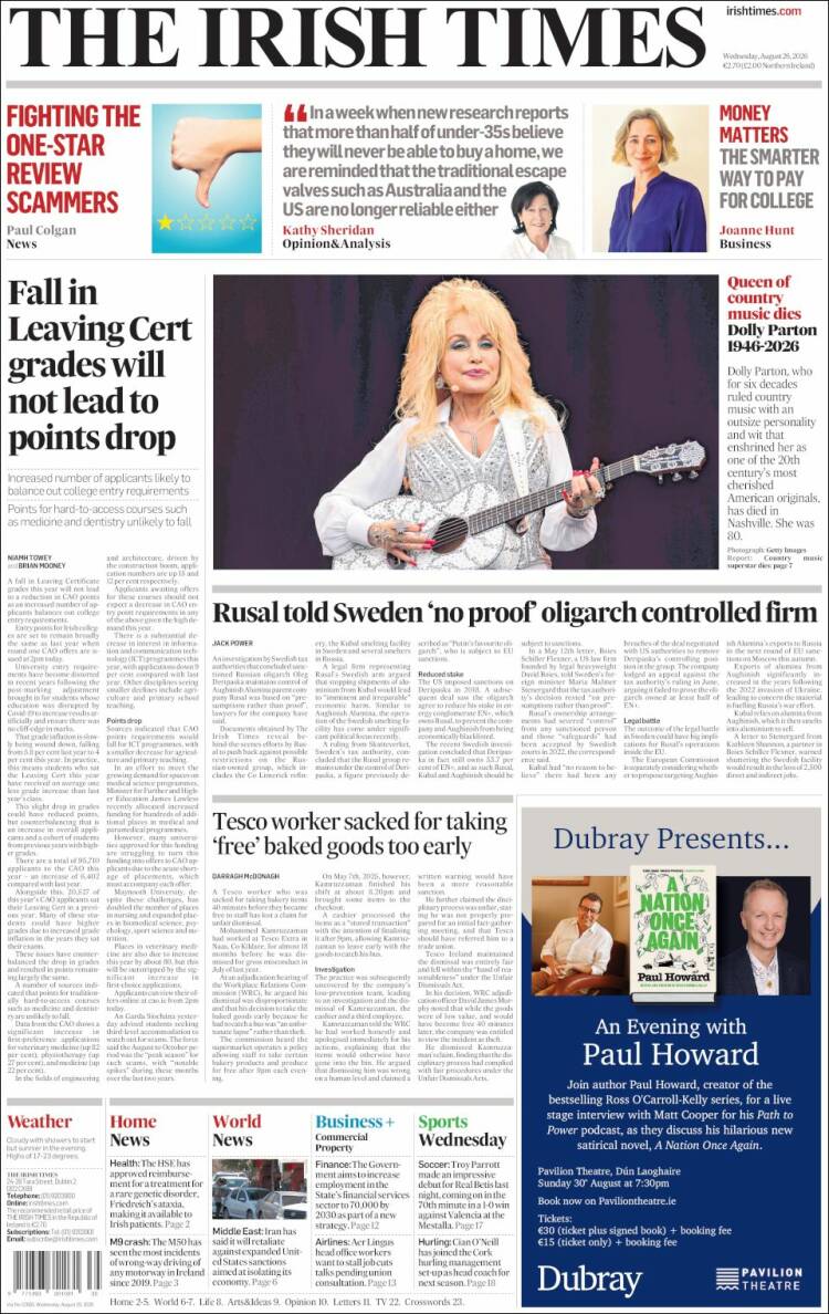 Portada de Irish Times (Ireland)