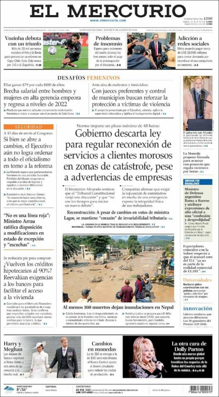 Portada de El Mercurio (Chile)