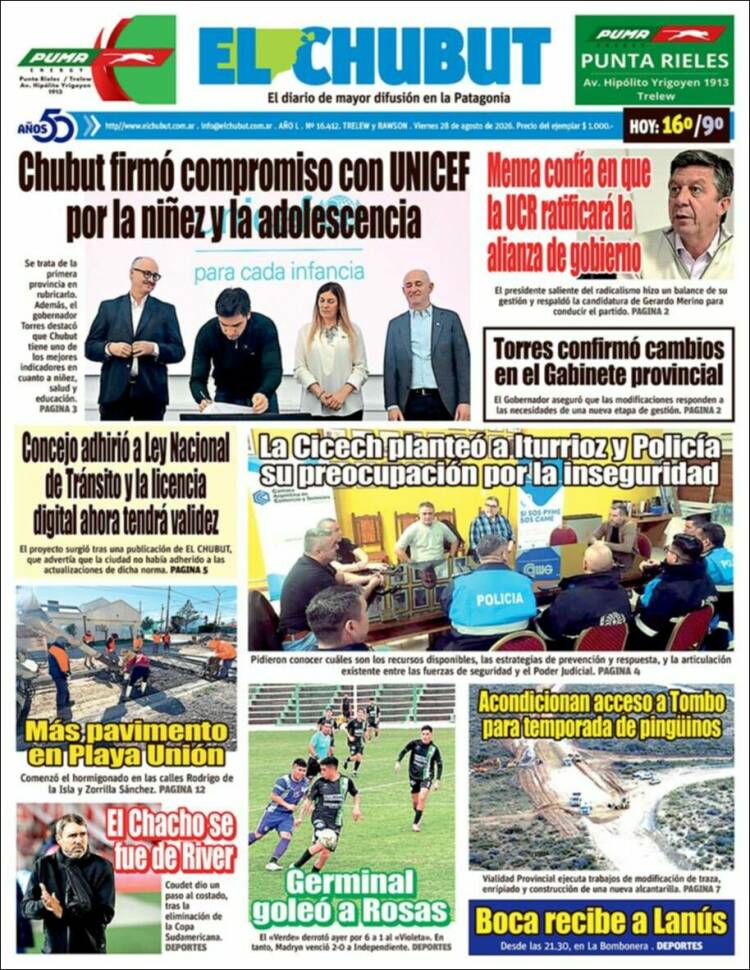 Portada de El Chubut (Argentina)
