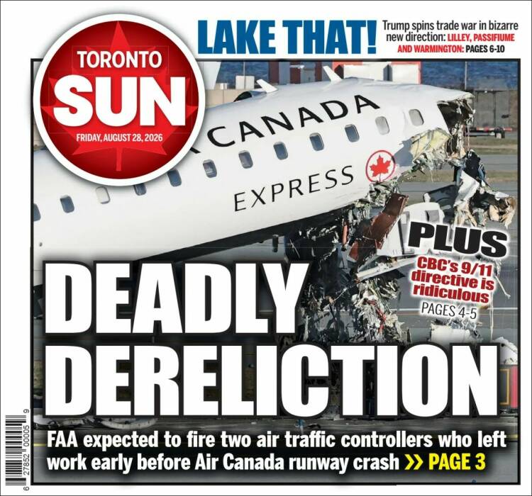 Portada de The Toronto Sun (Canad&aacute;)
