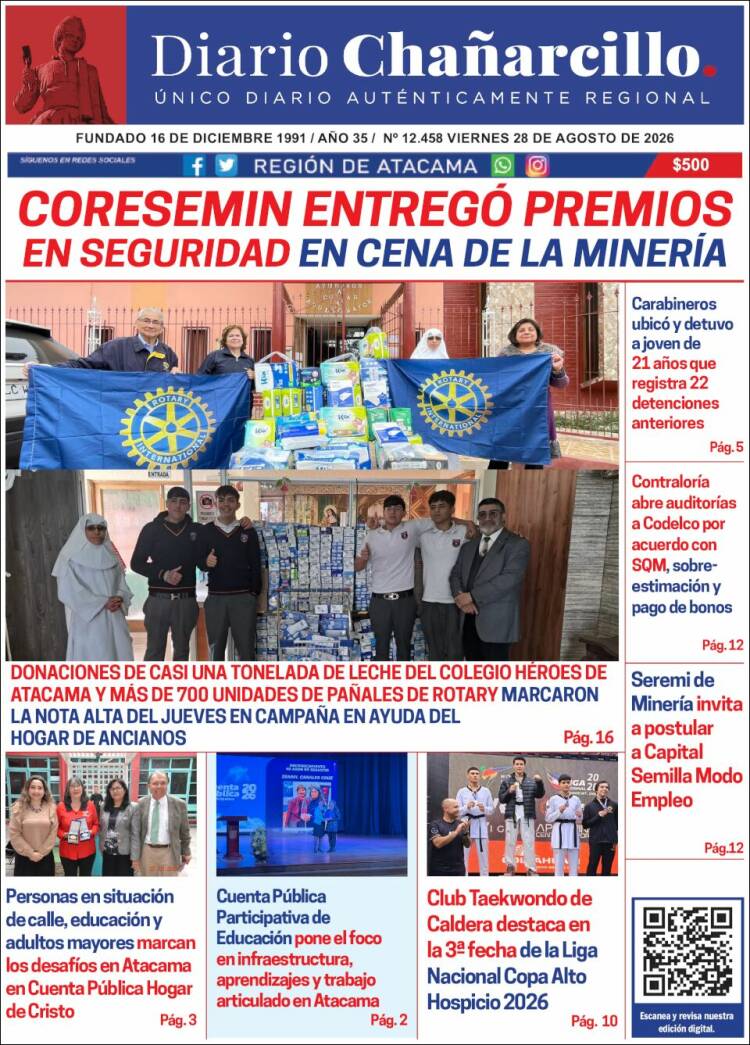 Portada de Diario Chañarcillo (Chile)
