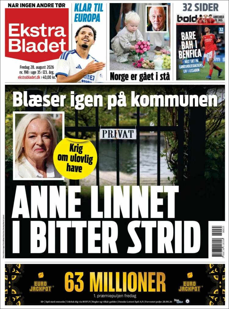 Portada de Ekstra Bladet (Dinamarca)