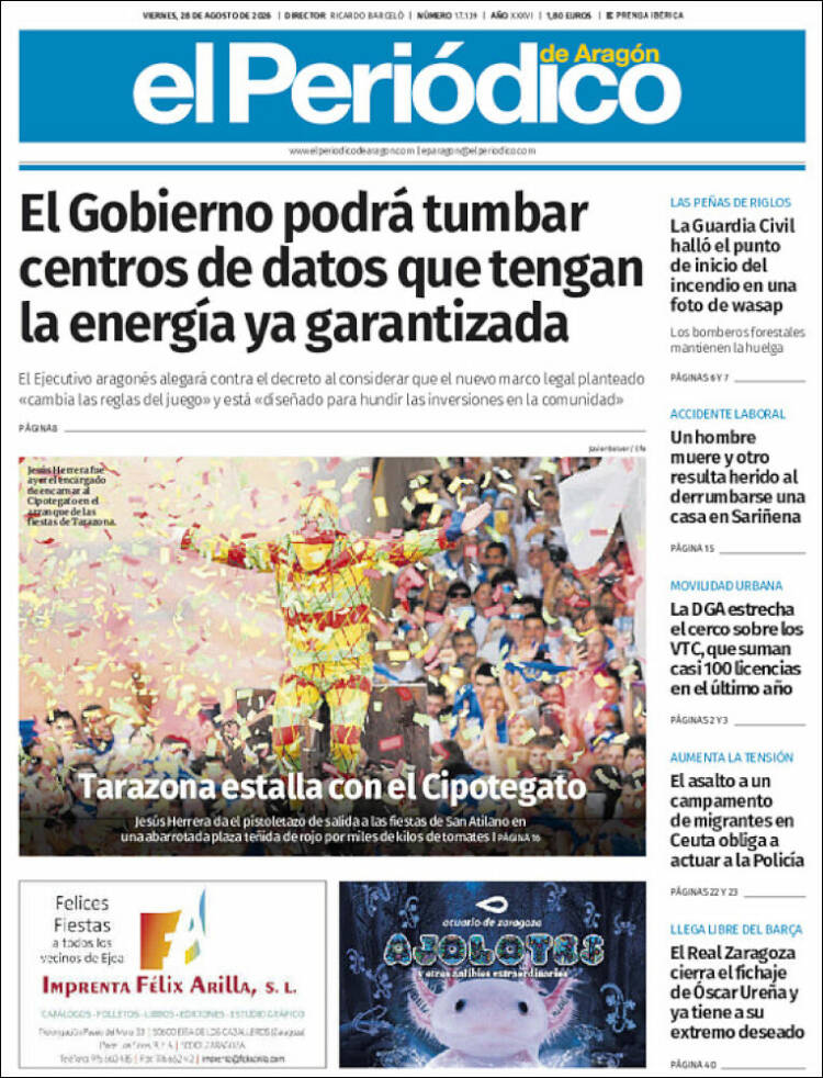 Portada de El Periódico de Aragón (Espa&ntilde;a)