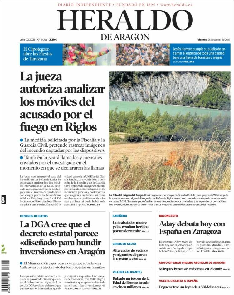 Portada de Heraldo de Aragón (Espa&ntilde;a)