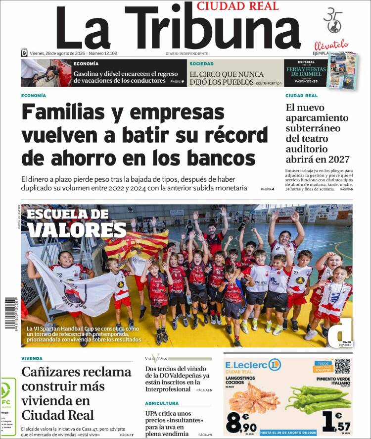 Portada de La Tribuna de Ciudad Real (Espa&ntilde;a)
