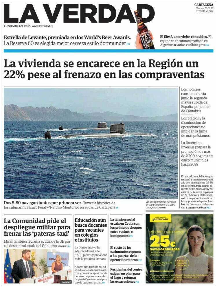 Portada de La Verdad de Cartagena (Espa&ntilde;a)