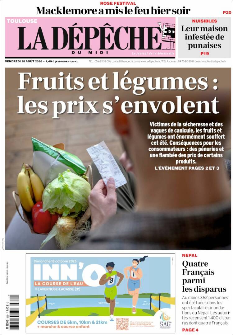 Portada de La Dépêche du Midi (Francia)