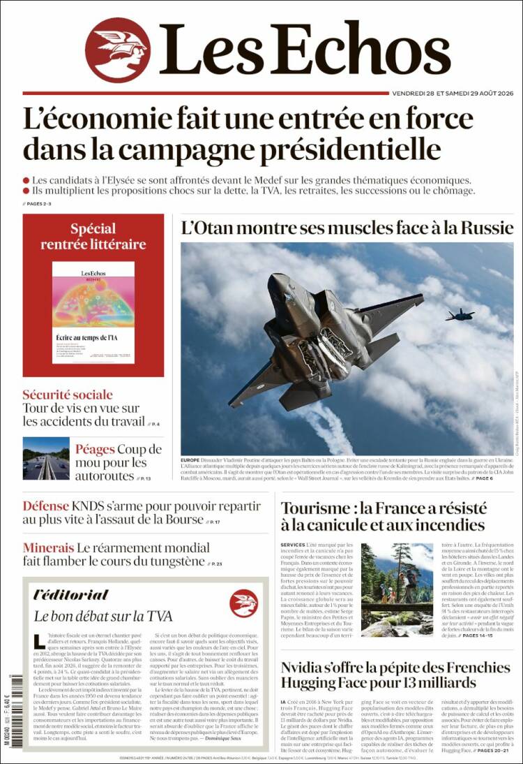 Portada de Les Echos (Francia)