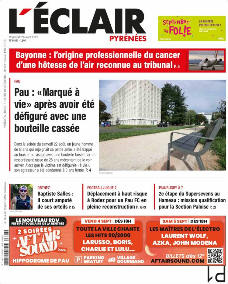 Portada de L'Eclair des Pyrénées (Francia)