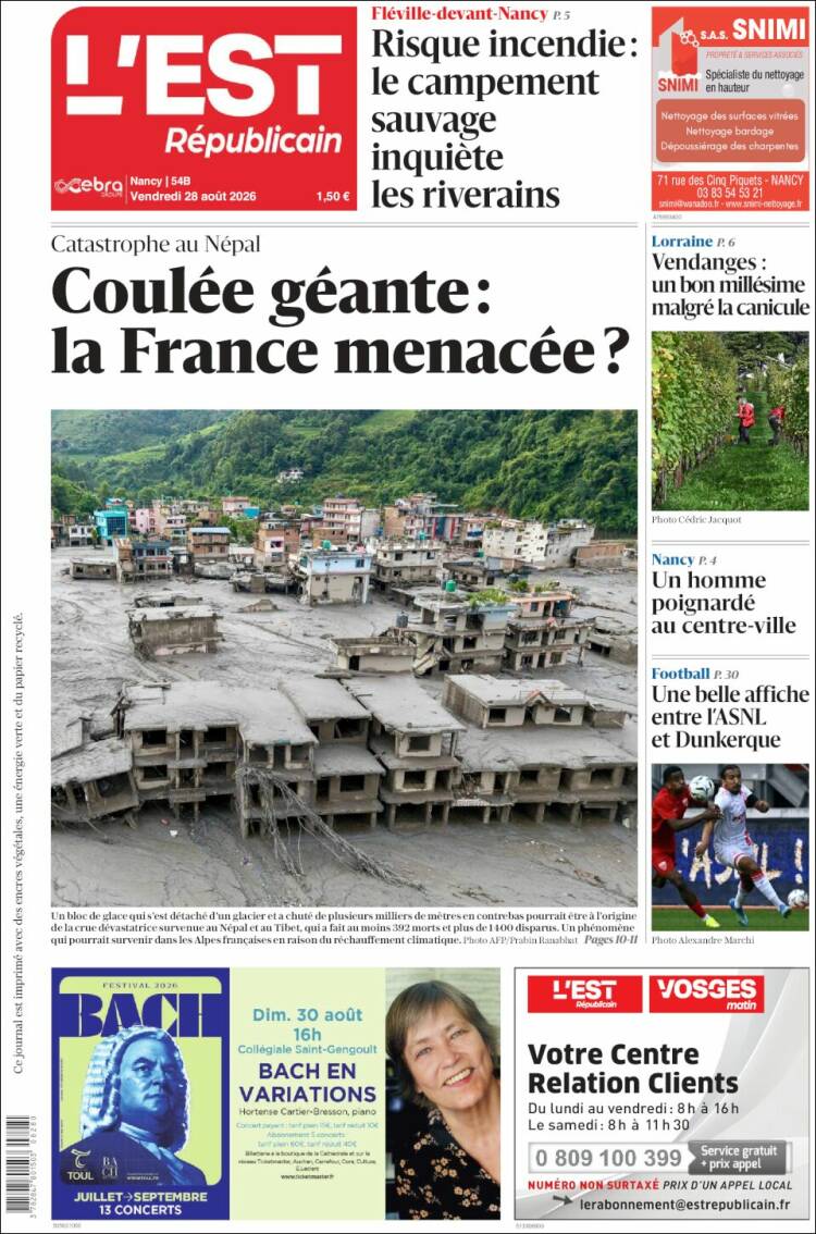 Portada de L'Est Republicain (Francia)