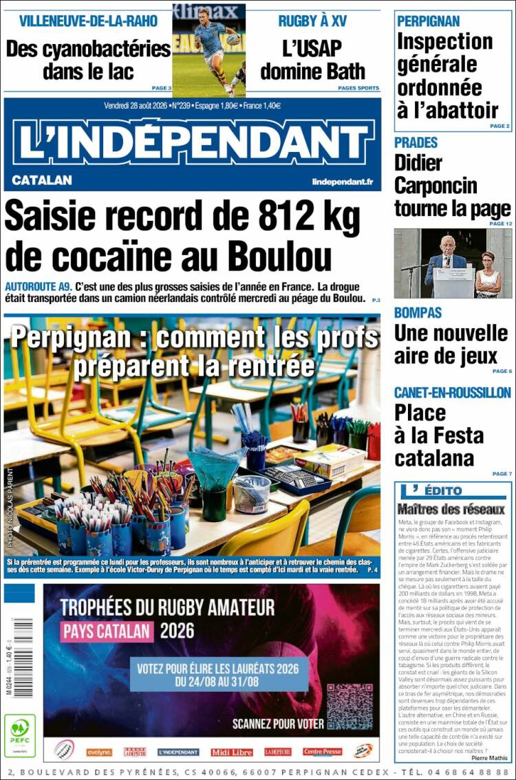 Portada de Le Indépendant (Francia)