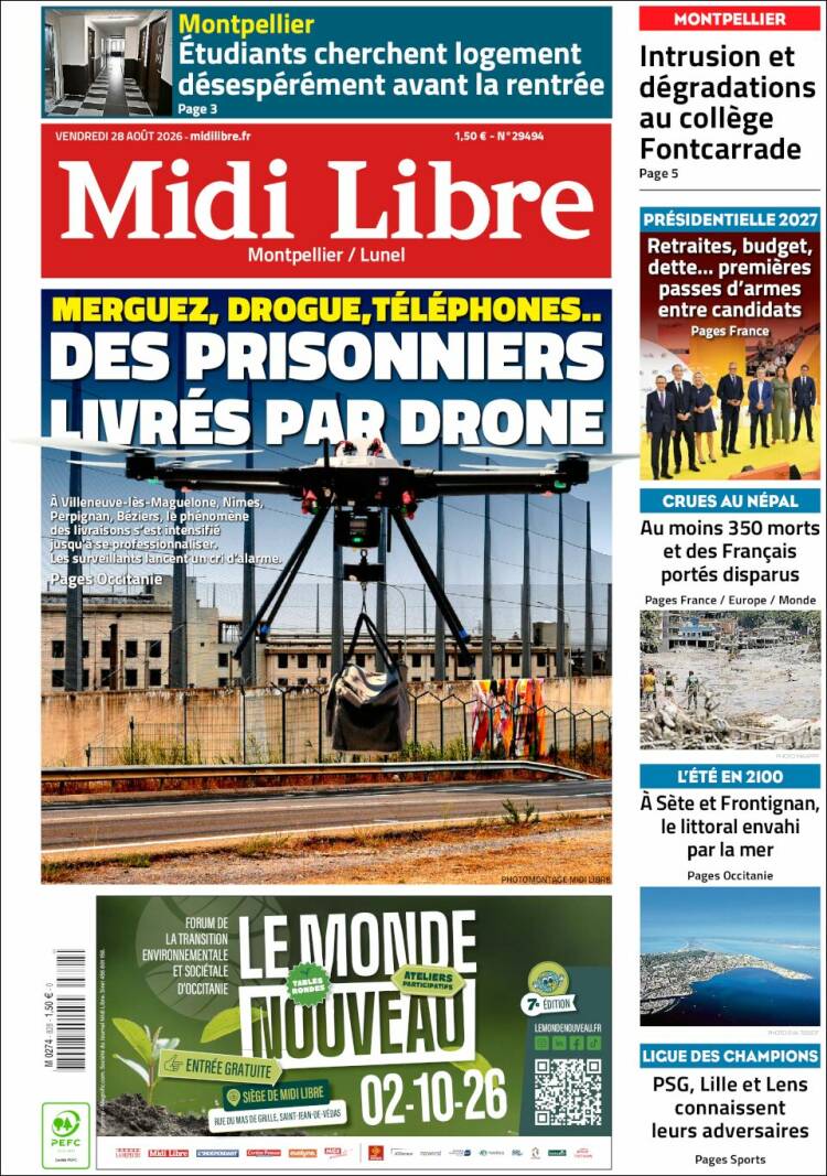Portada de Midi Libre (Francia)