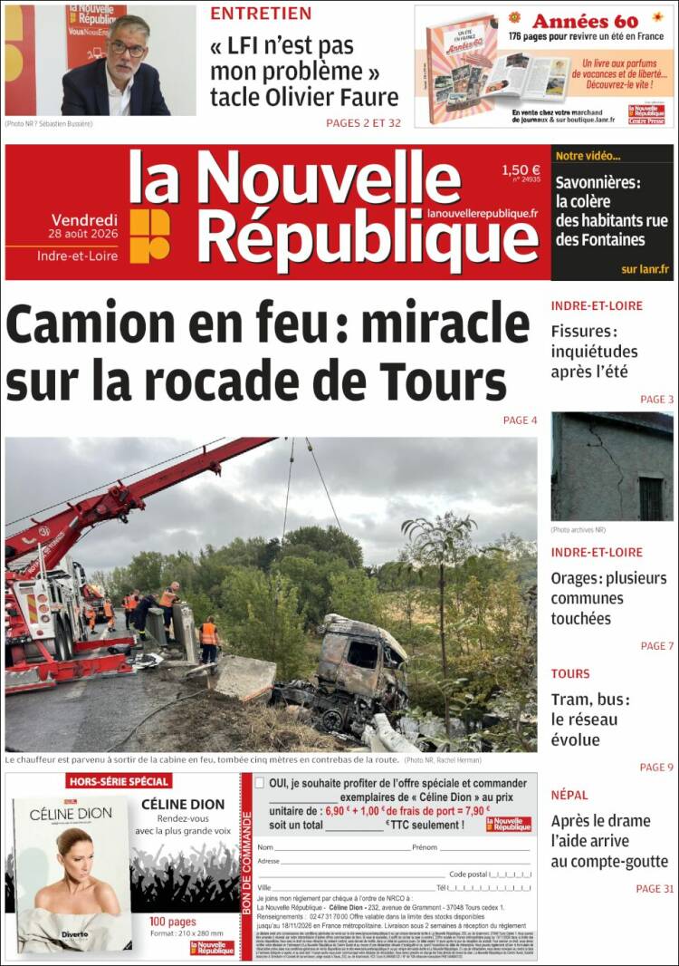 Portada de La Nouvelle Republique (Francia)