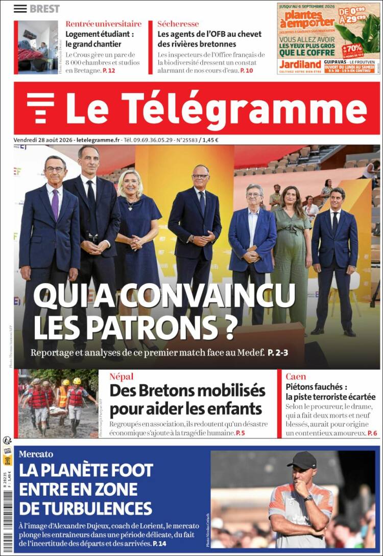 Portada de Télégramme (Francia)