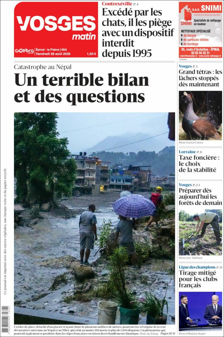 Portada de Vosges Matin (Francia)