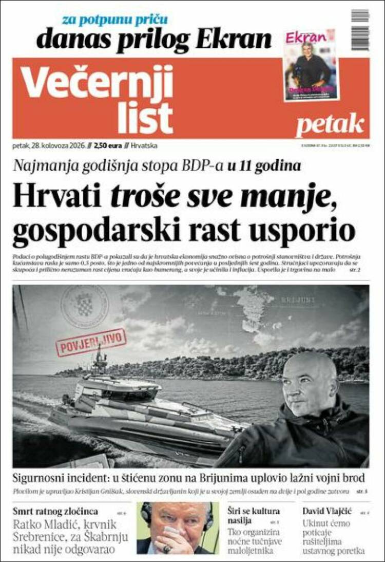 Portada de Večernji (Croacia)