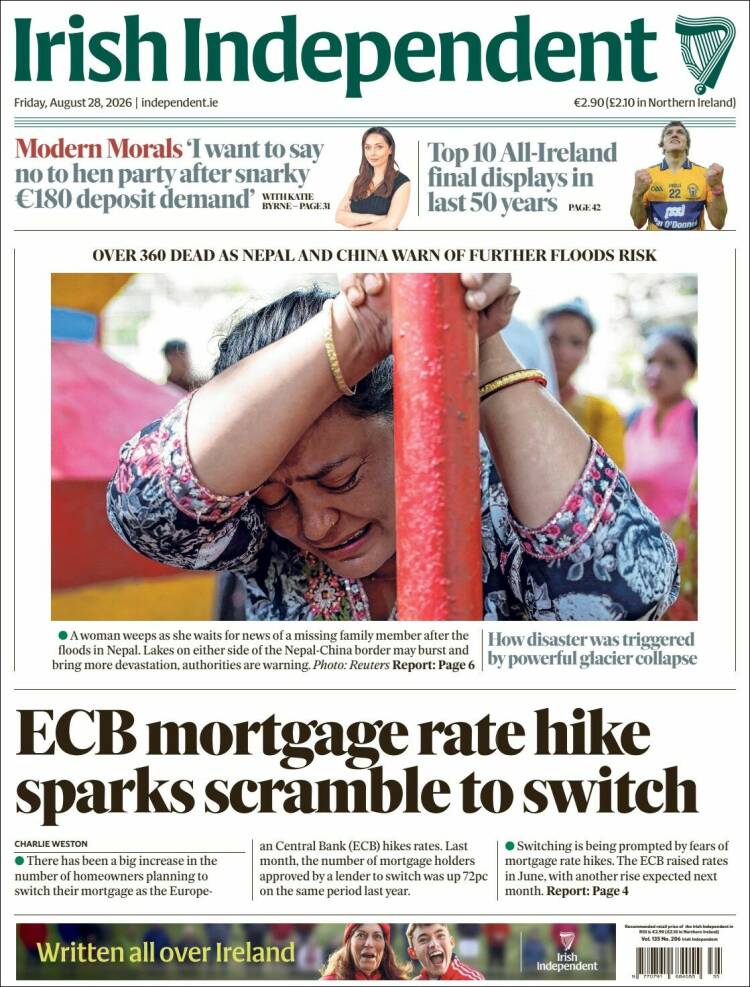 Portada de Irish Independent (Irlanda)