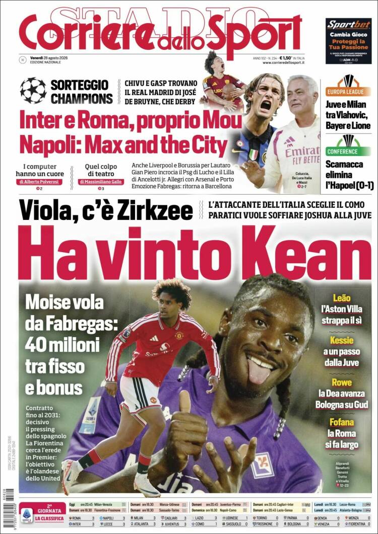 Portada de Corriere dello Sport (Italia)
