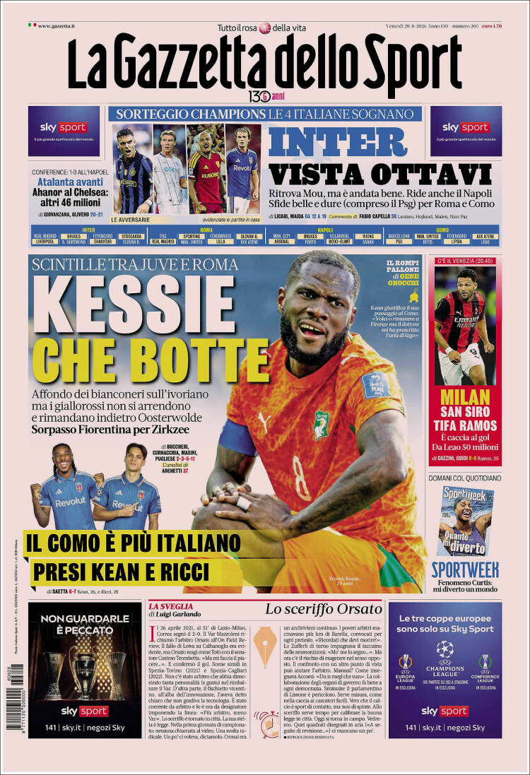 Portada de La Gazzetta dello Sport (Italia)